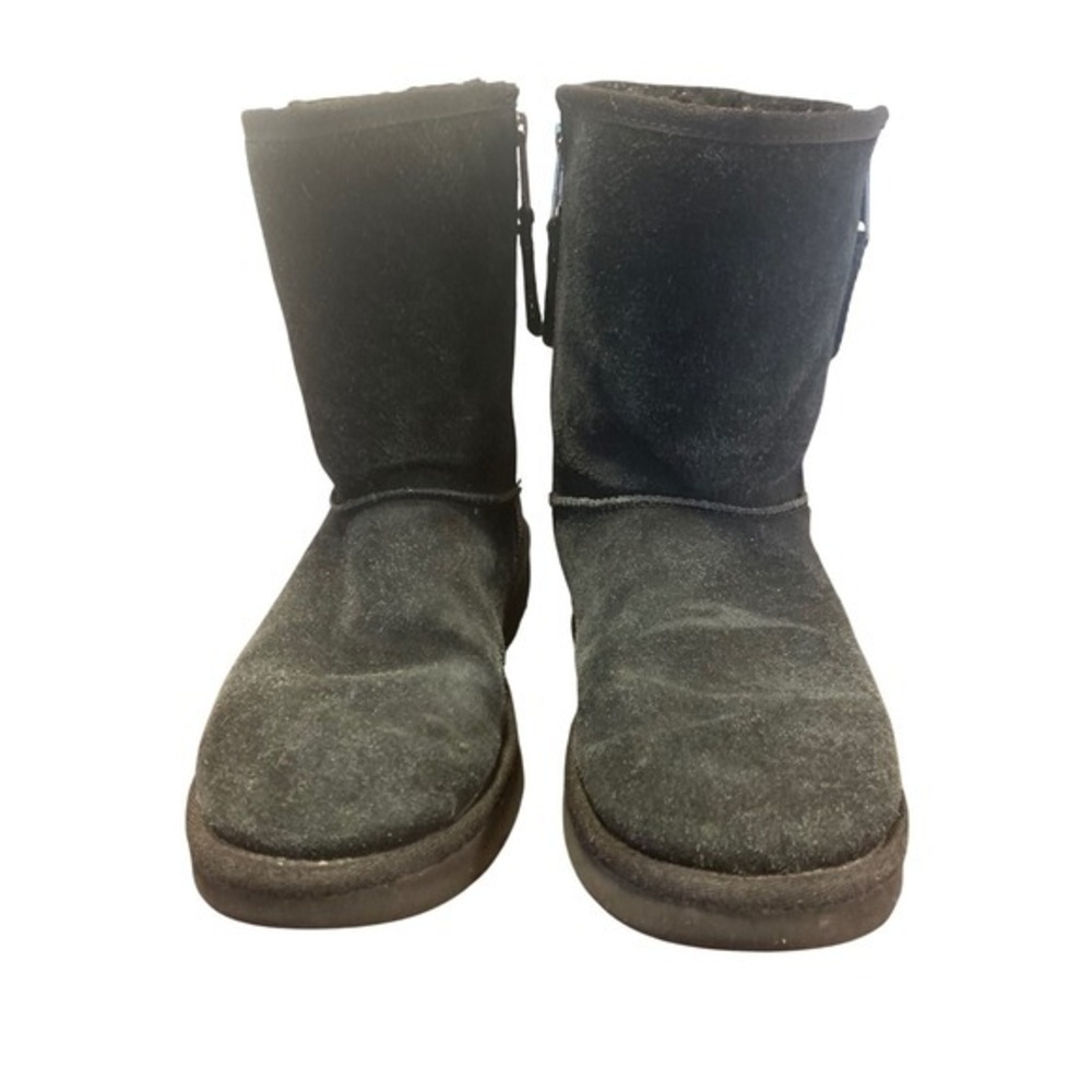UGG Australia Black Suede Double Zip Shearling Boots Mid Calf 8